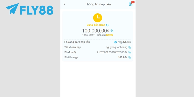 Lưu lại thông tin số tài khoản và nội dung chuyển khoản do FLY88 cung cấp